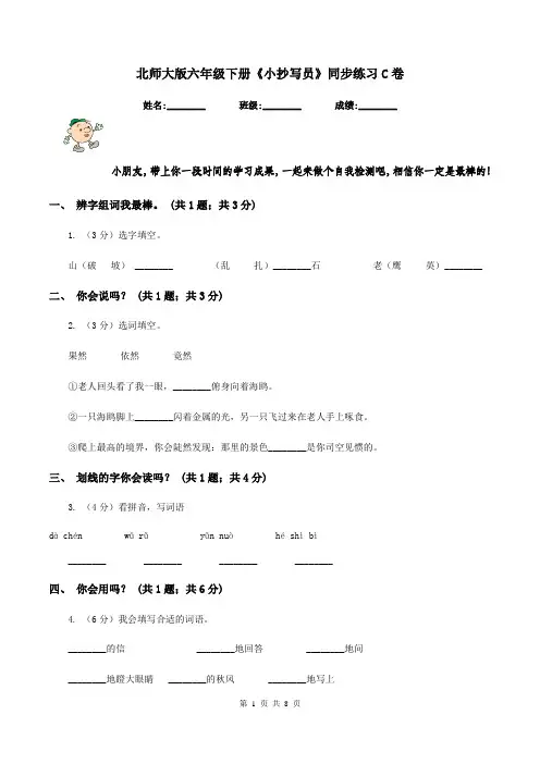 北师大版六年级下册《小抄写员》同步练习C卷