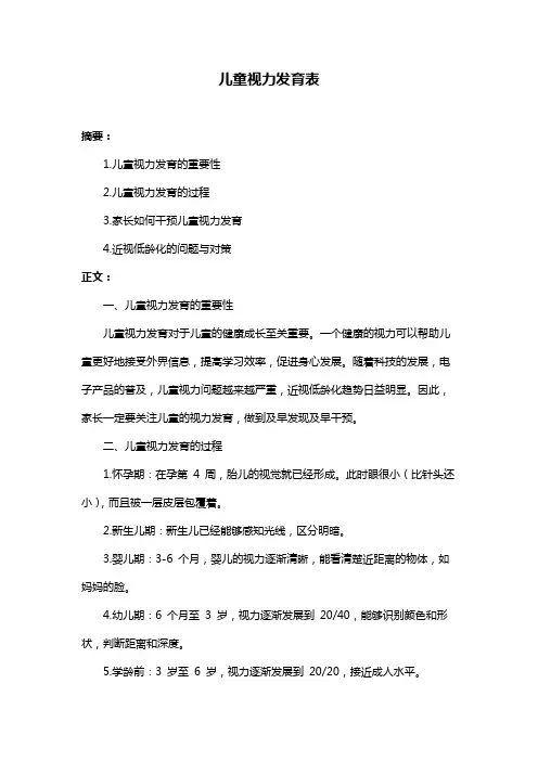 儿童视力发育表