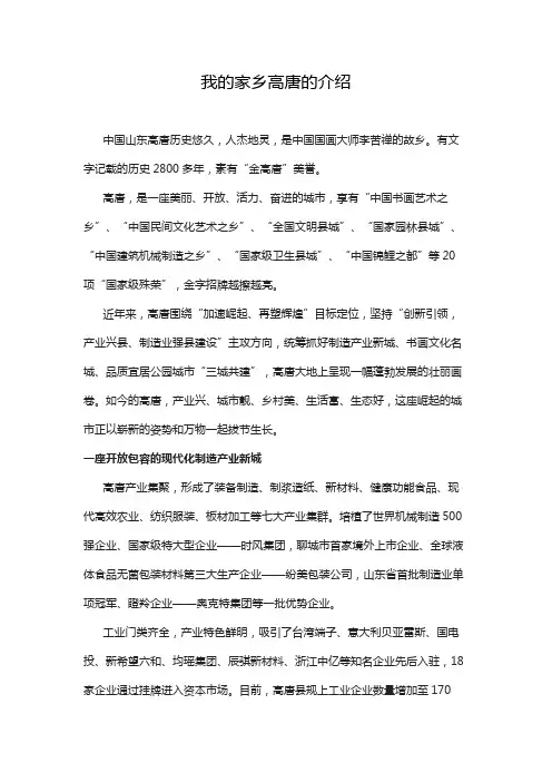 我的家乡高唐的介绍