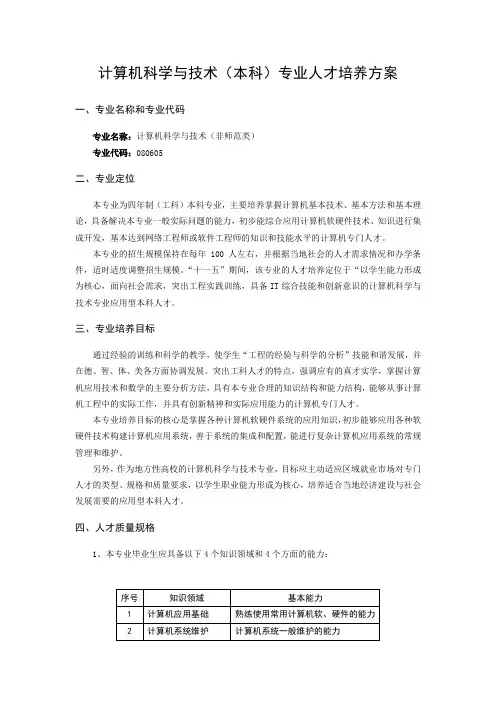 计算机科学与技术专业人才培养方案