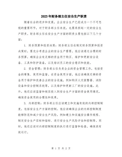 2023年财务部主任安全生产职责