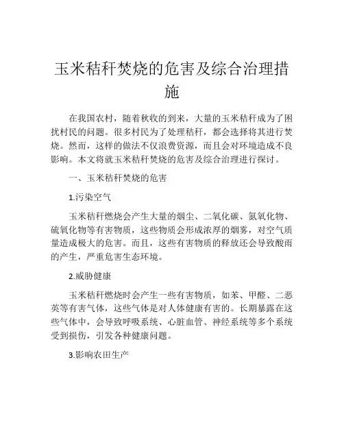 玉米秸秆焚烧的危害及综合治理措施