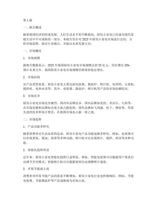 厨房小家电总结报告范文(3篇)