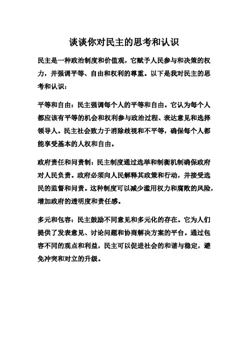 谈谈你对民主的思考和认识