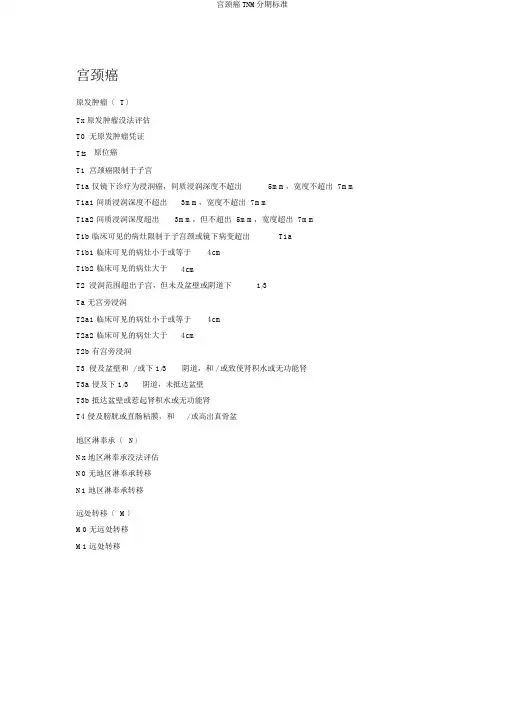 宫颈癌TNM分期标准