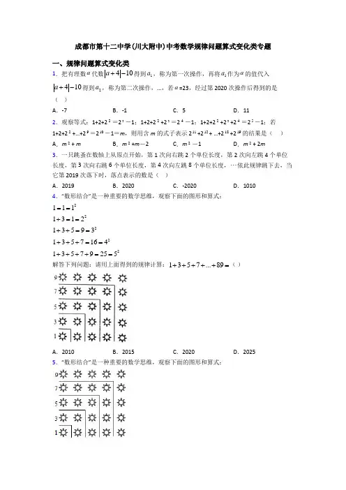 成都市第十二中学(川大附中)中考数学规律问题算式变化类专题
