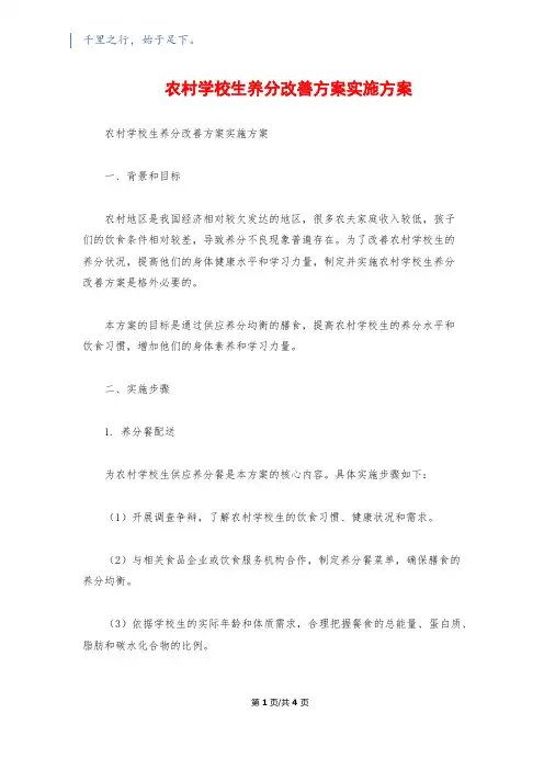 农村小学生营养改善计划实施方案
