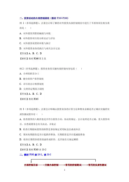 投资活动的内部控制规范试题