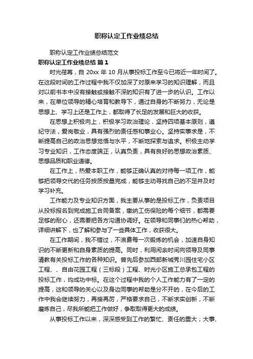 职称认定工作业绩总结范文