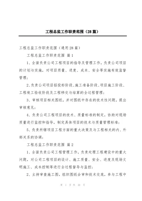 工程总监工作职责范围(28篇)