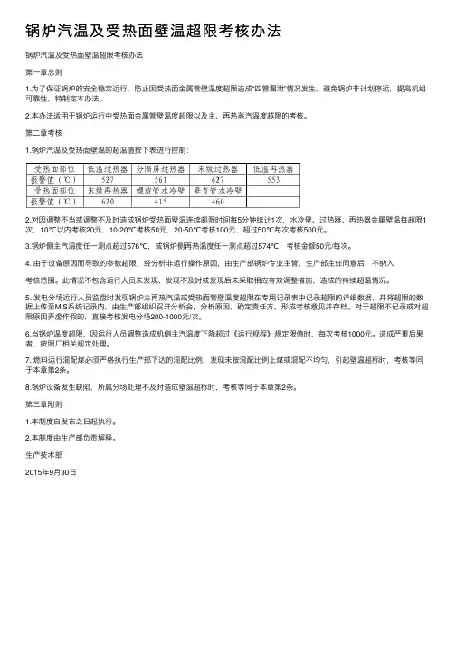 锅炉汽温及受热面壁温超限考核办法