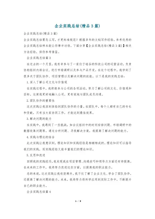 企业实践总结(精品3篇)