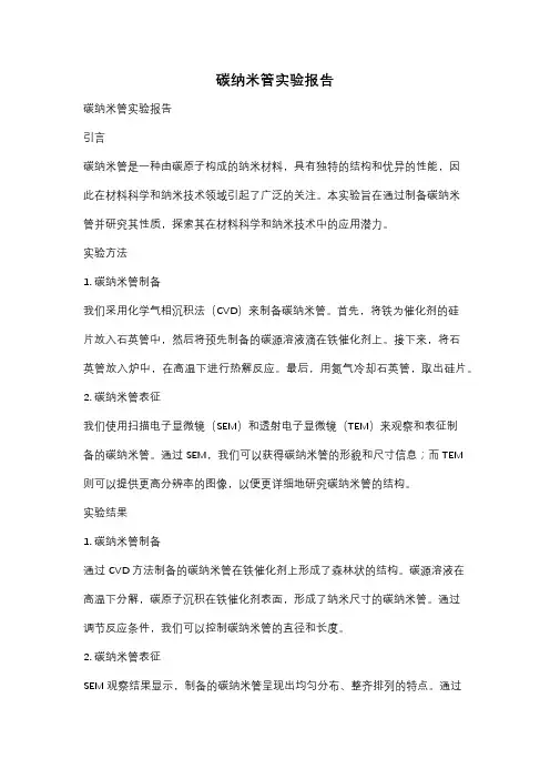碳纳米管实验报告