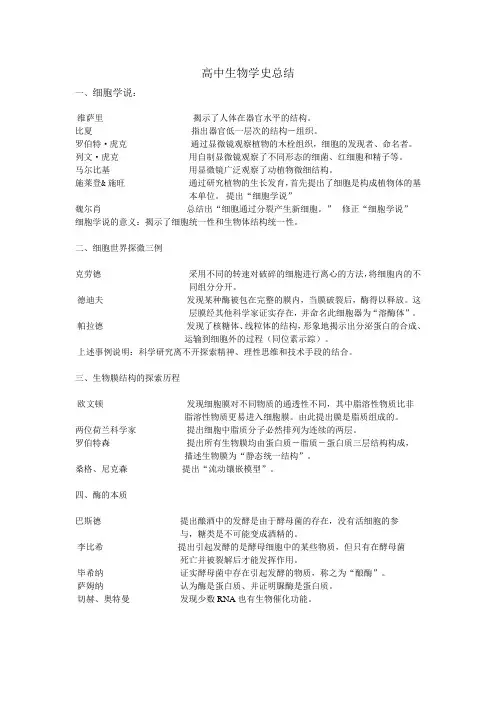 高中生物学史总结