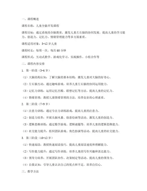 儿童全脑课程计划方案模板