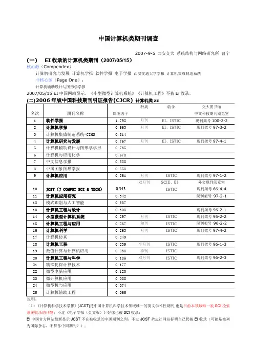 ei收录的计算机类核心源计算机研究与发展计算机学报软件学