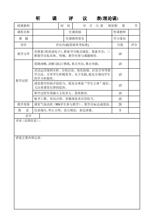 理论课听课评议表