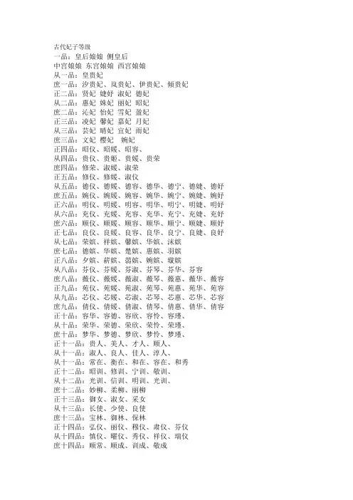 古代妃子等级
