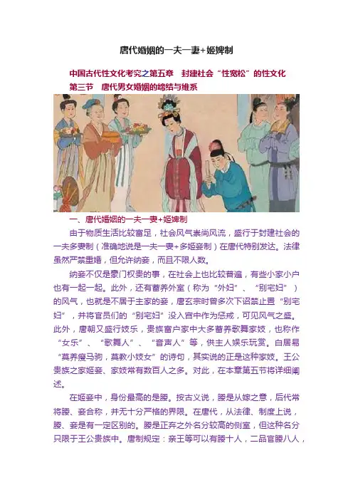 唐代婚姻的一夫一妻+姬婢制