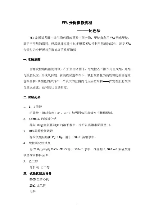 VFA测定操作规程-比色法