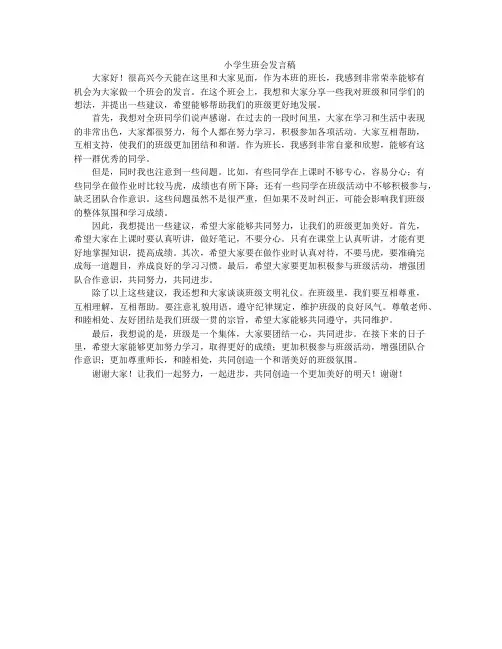 小学生班会发言稿