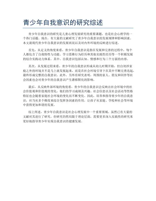 青少年自我意识的研究综述