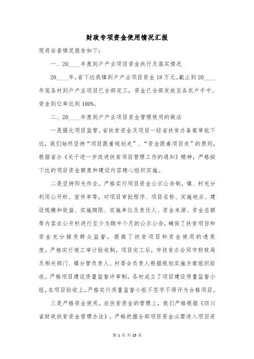 财政专项资金使用情况汇报