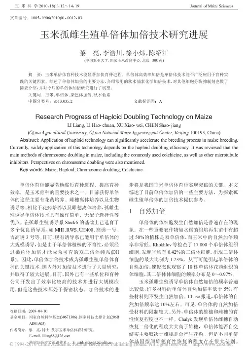 玉米孤雌生殖单倍体加倍技术研究进展