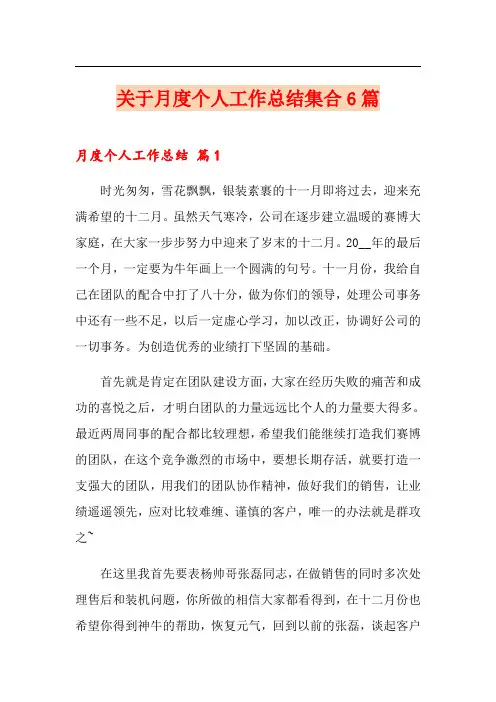 关于月度个人工作总结集合6篇【word版】