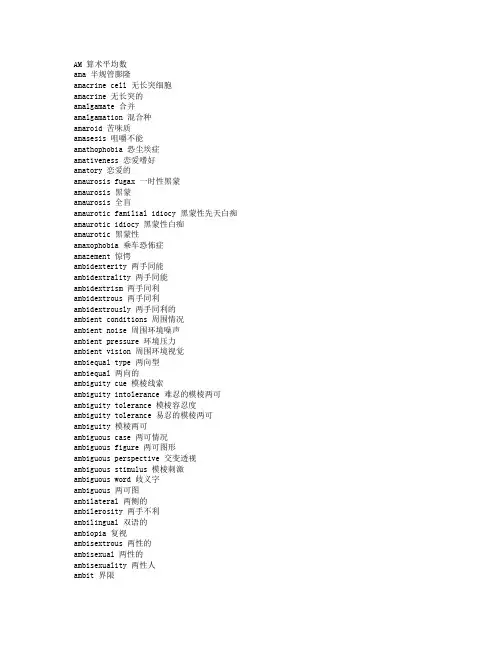 心理学专业英文词汇【A】