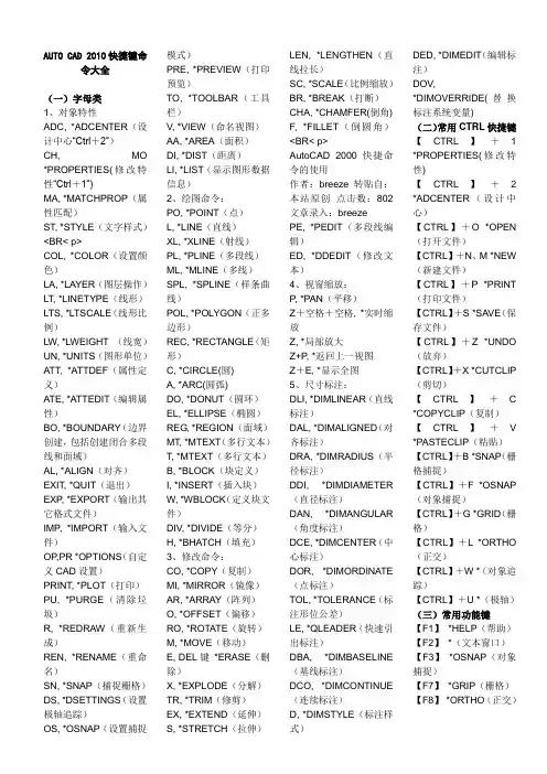 AUTO_CAD2010快捷键命令大全