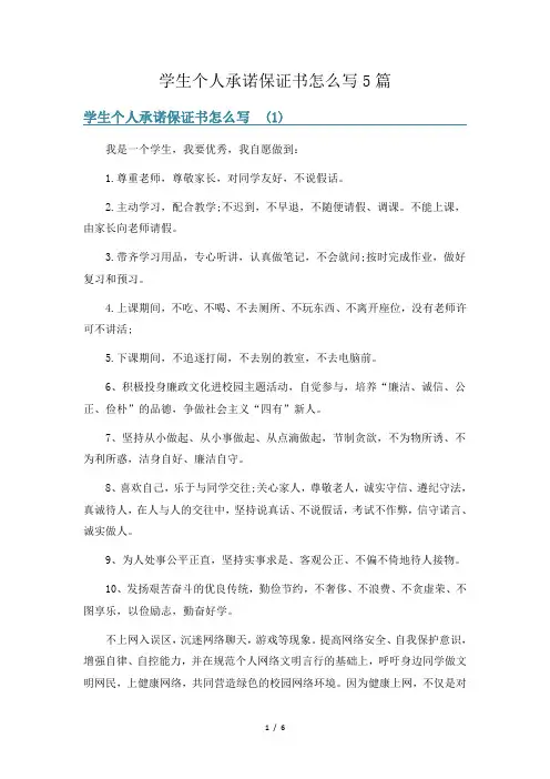 学生个人承诺保证书怎么写5篇