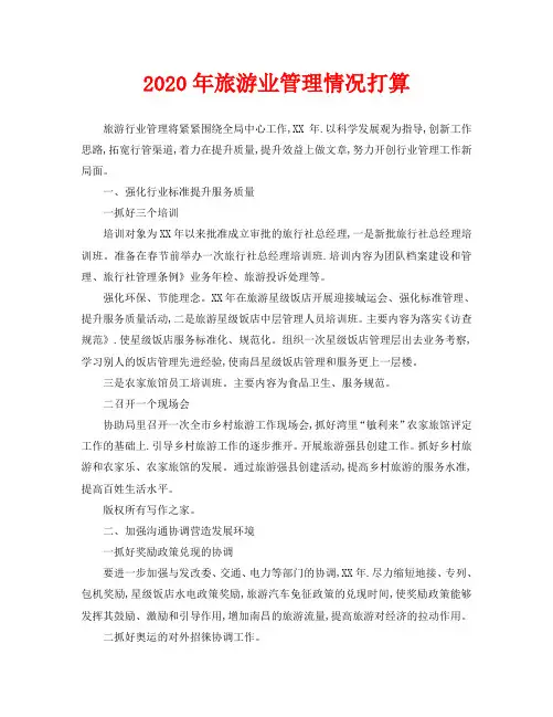 2020年旅游业管理情况打算