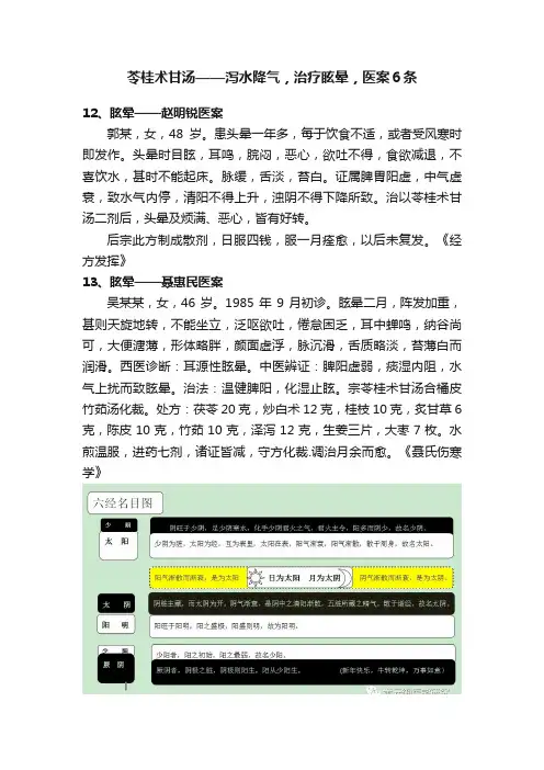 苓桂术甘汤——泻水降气，治疗眩晕，医案６条