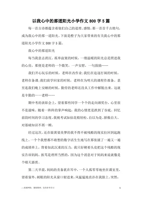 以我心中的那道阳光小学作文800字5篇