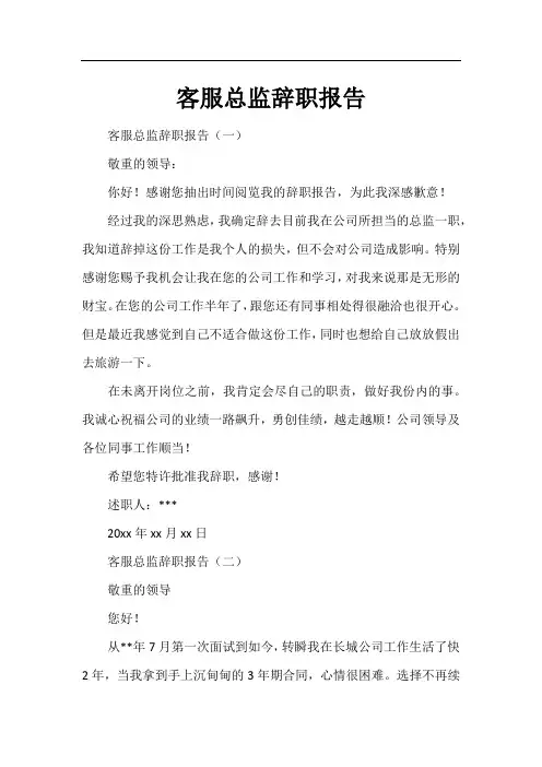 客服总监辞职报告