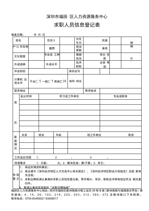 求职人员信息登记表