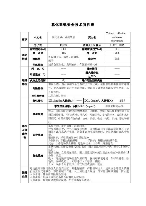 氯化亚砜安全技术特性表