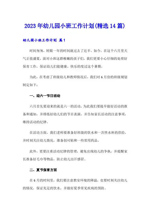 2023年幼儿园小班工作计划(精选14篇)