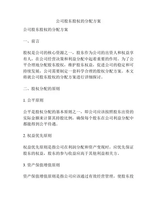公司股东股权的分配方案