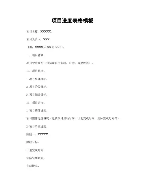 项目进度表格模板