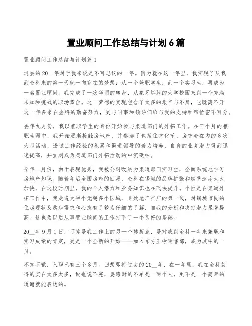 置业顾问工作总结与计划6篇