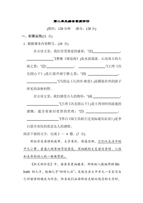 第二单元综合素质评价 课件 2024-2025学年度 统编版(2024)语文七年级上