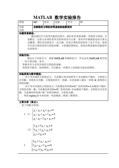 -MATLAB 数学实验报告