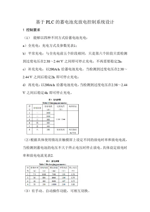 基于PLC的蓄电池充放电控制系统设计