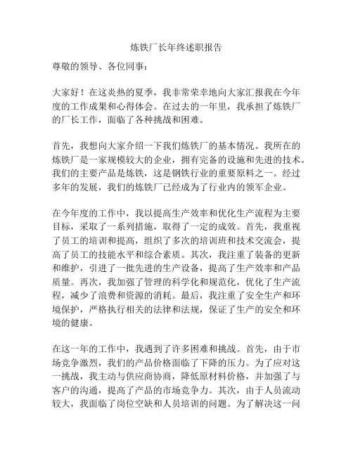 炼铁厂长年终述职报告