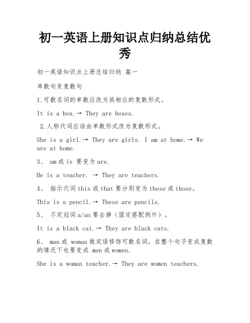 初一英语上册知识点归纳总结优秀