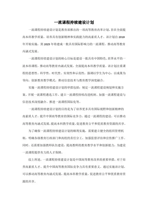 一流课程持续建设计划