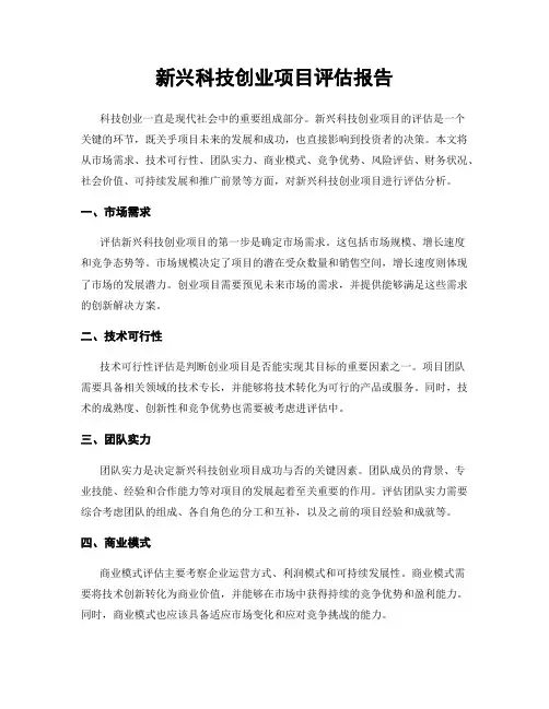 新兴科技创业项目评估报告