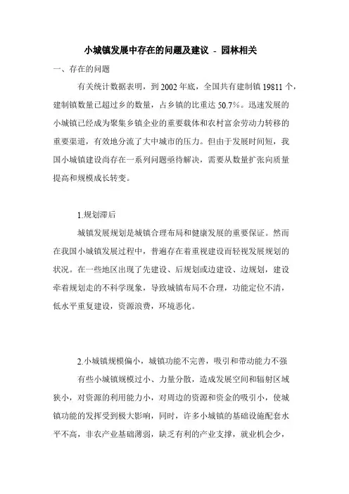 小城镇发展中存在的问题及建议